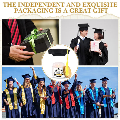 Conelist 48Pcs Graduation Scented Candles Gifts Set for Her Him Include 24 Pcs 7oz Jar Soy Wax Candles and 24 Pcs Mini Graduation Cap for Masters Degree College High School Graduate Gifts
