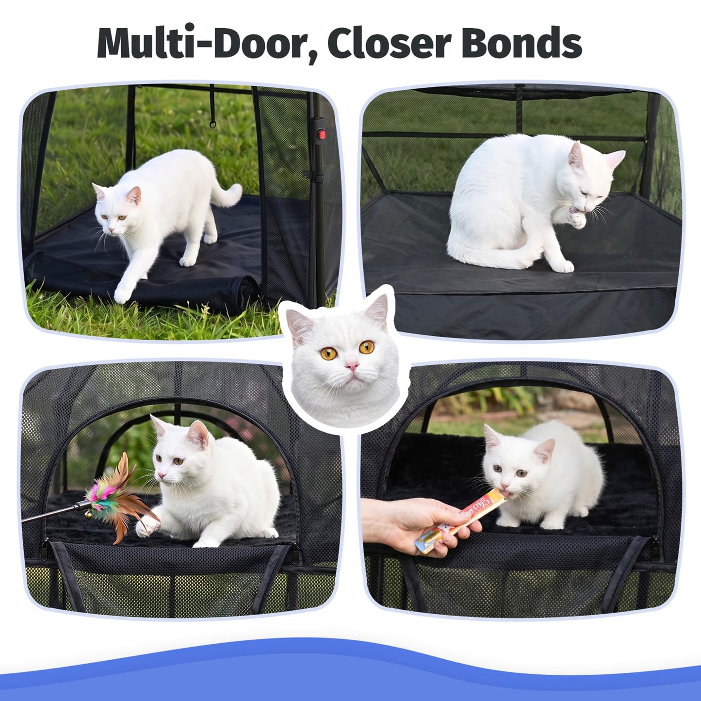 Catio Outdoor Cat Enclosure Pop up Cat Tower Tent Cat Playpen w/Breathable Mesh Portable Catio Kitten Pet Animal Play Pen Indoor Enclosed Kitty Patio Balcony Camping(Square,XL)