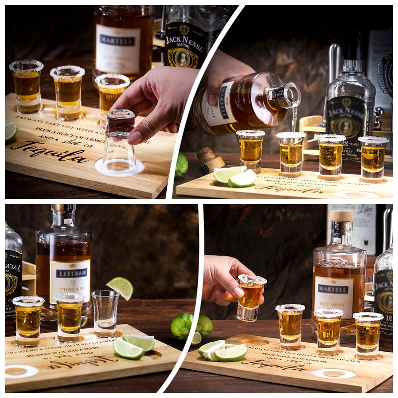LOBUBT Tequila Shot Board Shot Glasses Serving Tray with Salt Rim Funny Shot Glasses Holder,Tequila Gifts for Housewarming,Liquor, Parties,Bar,Restaurant