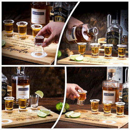 LOBUBT Tequila Shot Board Shot Glasses Serving Tray with Salt Rim Funny Shot Glasses Holder,Tequila Gifts for Housewarming,Liquor, Parties,Bar,Restaurant