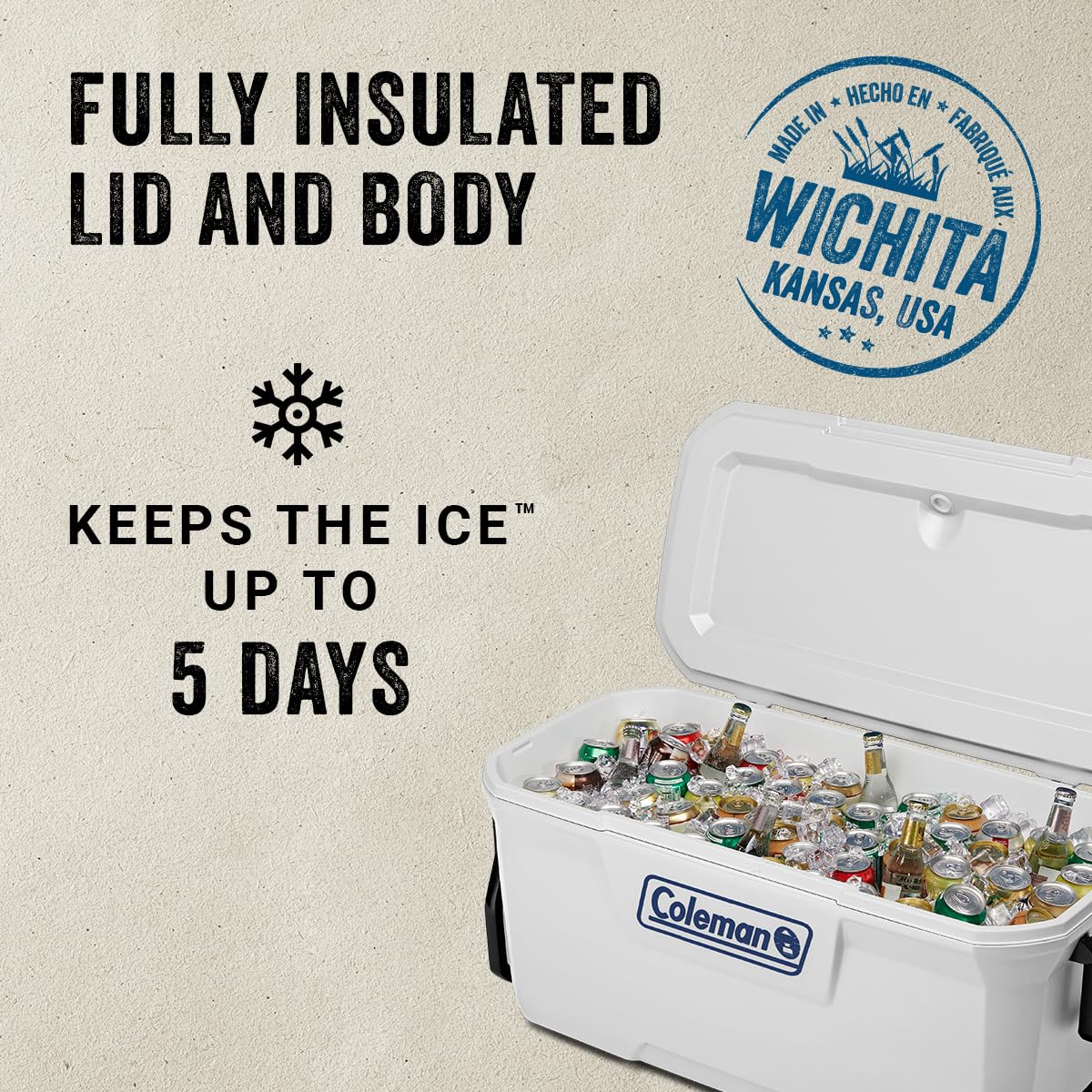 Coleman Classic Series 100qt Wheeled Marine Cooler, Fully Insulated Lid & Body Keeps Ice up to 5 Days, Holds up to 160 Cans