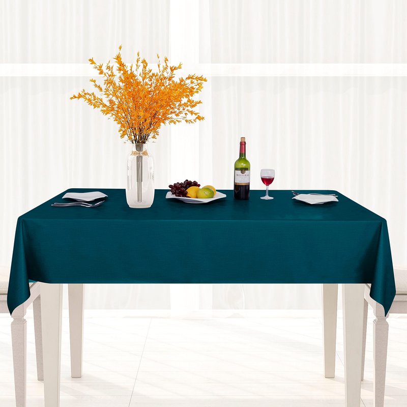 sancua 100% Waterproof Rectangle PVC Tablecloth - 60 x 84 Inch - Oil Proof Spill Proof Vinyl Table Cloth, Wipe Clean Table Cover for Dining Tables, Buffet Parties and Camping, Deep Teal