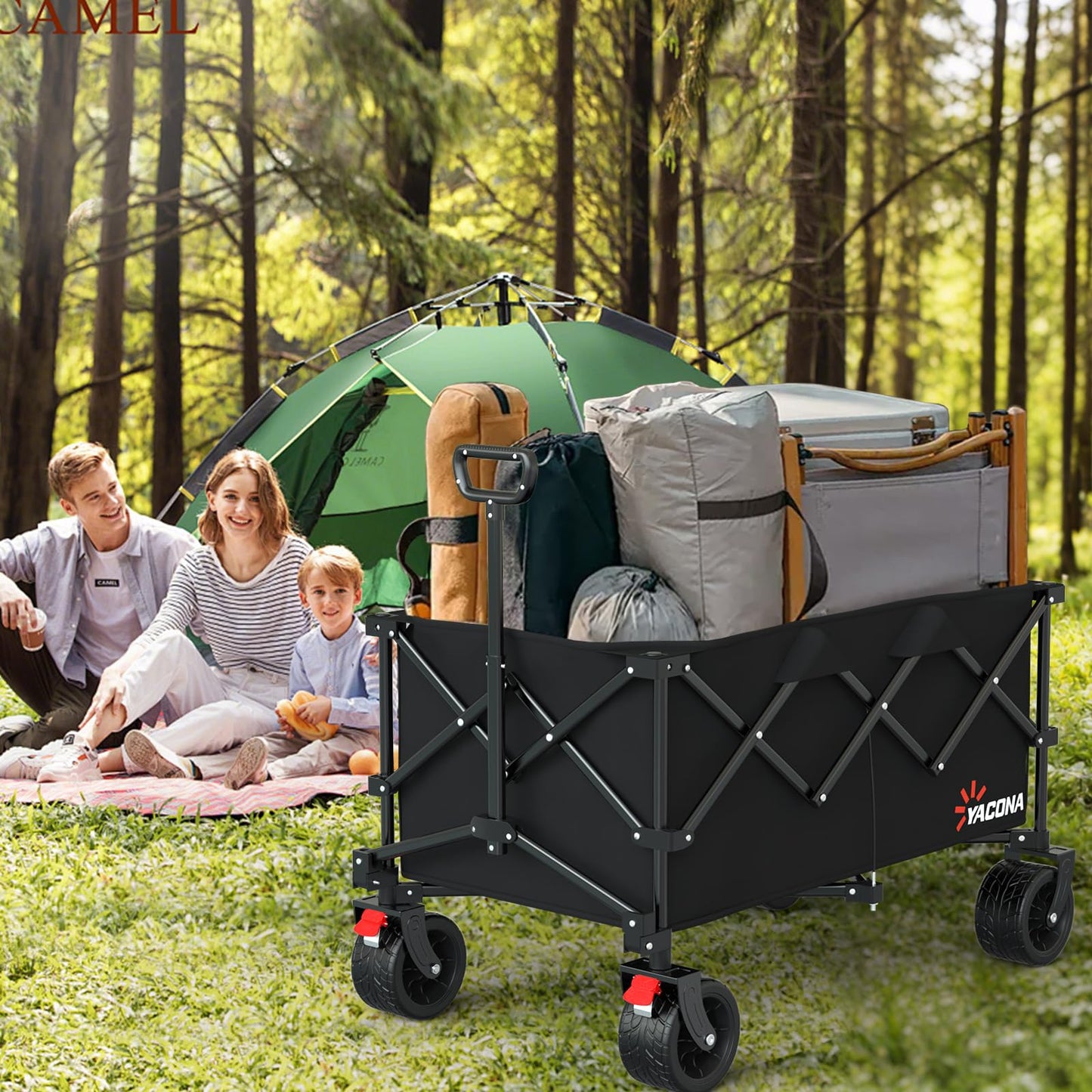Extra Large Collapsible Wagons Carts Foldable, 450lbs Heavy Duty Folding Beach Wagons with Big All-Terrain Wheels, Utility Wagon Carts for Groceries, Outdoor Camping, Shopping, Beach, Garden