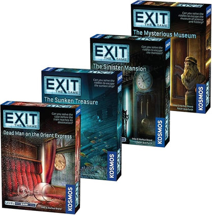 EXIT: The Game 4-Pack Escape Room Bundle | Season 3 | Dead Man on the Orient Express | Sinister Mansion | Sunken Treasure | Mysterious Museum | Family-Friendly Cooperative Game | 1 to 4 Players