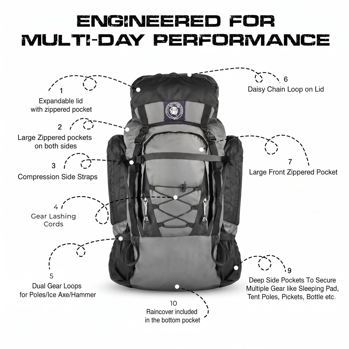 Stikage UltraSonik 65L Front Access Internal Frame Hiking Backpack for Men and Women – Lightweight Waterproof Trekking & Camping Backpack with Rain Cover, Hydration Bladder compatible