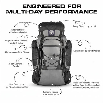 Stikage UltraSonik 65L Front Access Internal Frame Hiking Backpack for Men and Women – Lightweight Waterproof Trekking & Camping Backpack with Rain Cover, Hydration Bladder compatible
