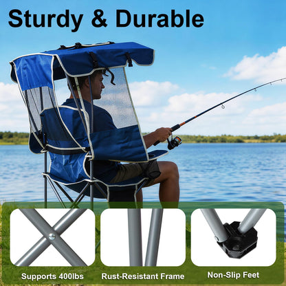 Romswi Folding Canopy Beach Camping Chairs for Adult 2 Pack, Portable Outdoor Chairs with Sunshade,Cup Holder & Side Pocket for Camping, Fishing, Beach, Backyard, Navy