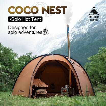 OneTigris Coco-NEST Solo Hot Tent with Stove Jack, 3000mm Waterproof Windproof Free-Standing Dome Tent with Mesh Inner
