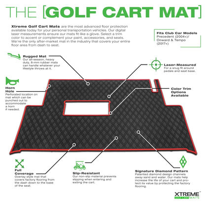 Xtreme Golf Cart Mats Rubber Floor Mat Compatible with Club Car Precedent (04-25), Onward & Tempo (17-25), Villager & V4L (19-24) Golf Cart Models | Full Coverage Liner Protection - Grey Trim
