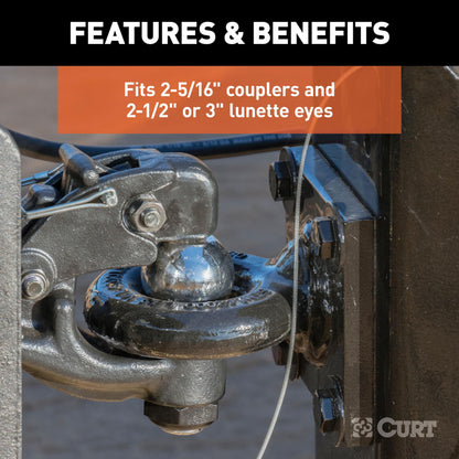 CURT 45908 Adjustable Pintle Hitch Combination, 2-1/2-Inch Receiver, 6-Inch Drop, 2-5/16-Inch Ball, 20,000 lbs