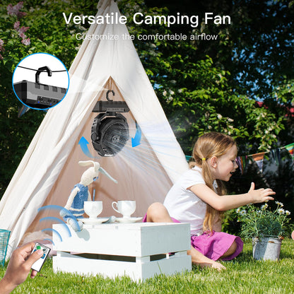 FRIZCOL 3-in-1 Camping Fan - Portable Fans Rechargeable - 24000mAh Battery Powered Fan with Light & Remote for Indoor, Outdoor, Tent, Travel, Fishing, Jobsite, Gifts for Men Dad Him - Black