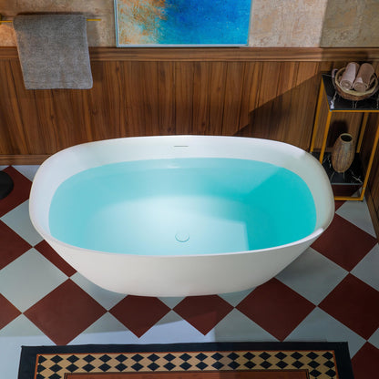 WOODBRIDGE 59" L x 32-5/8" W Luxury Contemporary Solid Surface Stone Resin Freestanding Bathtub in Matte White