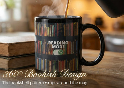 Onebttl Book Lover Gifts Color Changing Mug, Reading Mode Ceramic Coffee Cup, Magic Heat Reveal Bookshelf Present for Readers, Bookworm Women Men, Librarian Teacher Birthday Christmas