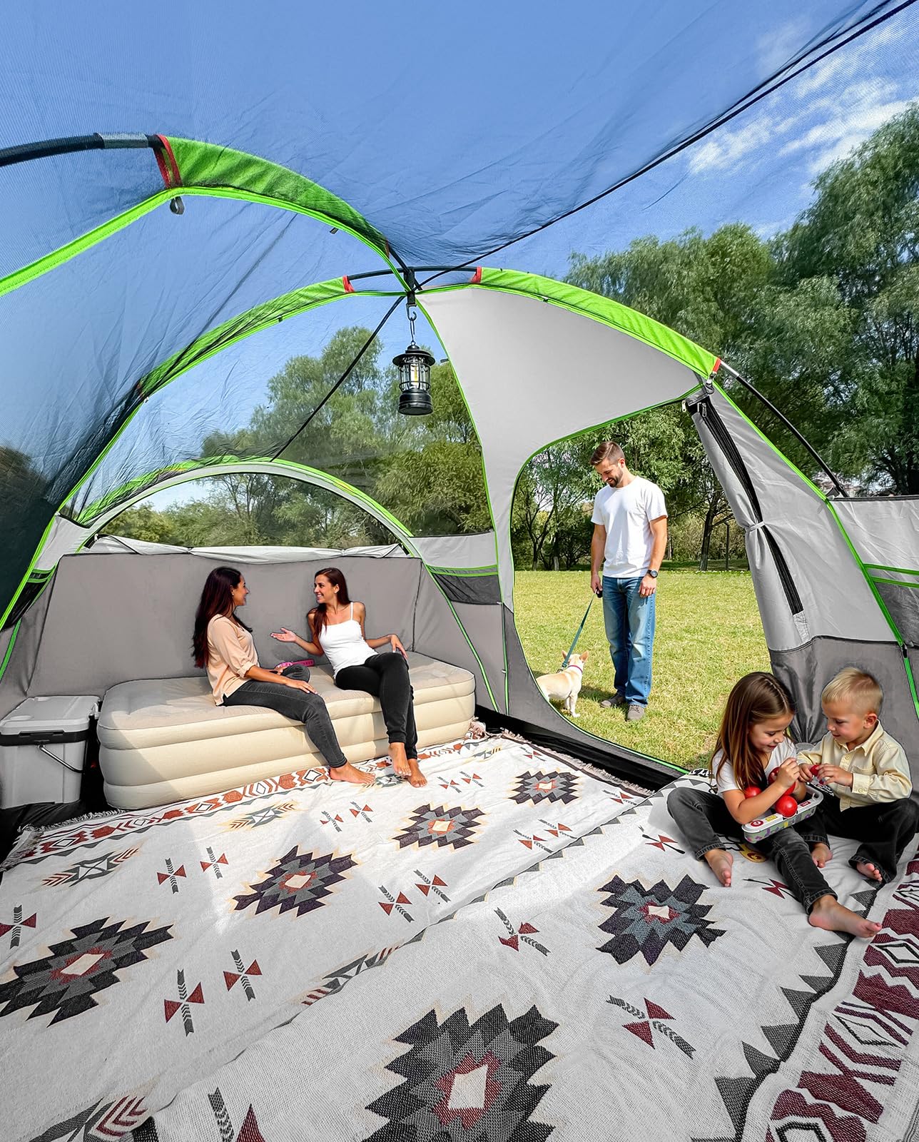 LOYEAHCAMP 8 Person Larger Extended Dome Camping Tent with 3 Rooms, Waterproof Semi-Freestanding Family Outdoor Tent with Porch and Spacious Interior