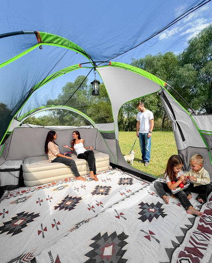 LOYEAHCAMP 8 Person Larger Extended Dome Camping Tent with 3 Rooms, Waterproof Semi-Freestanding Family Outdoor Tent with Porch and Spacious Interior