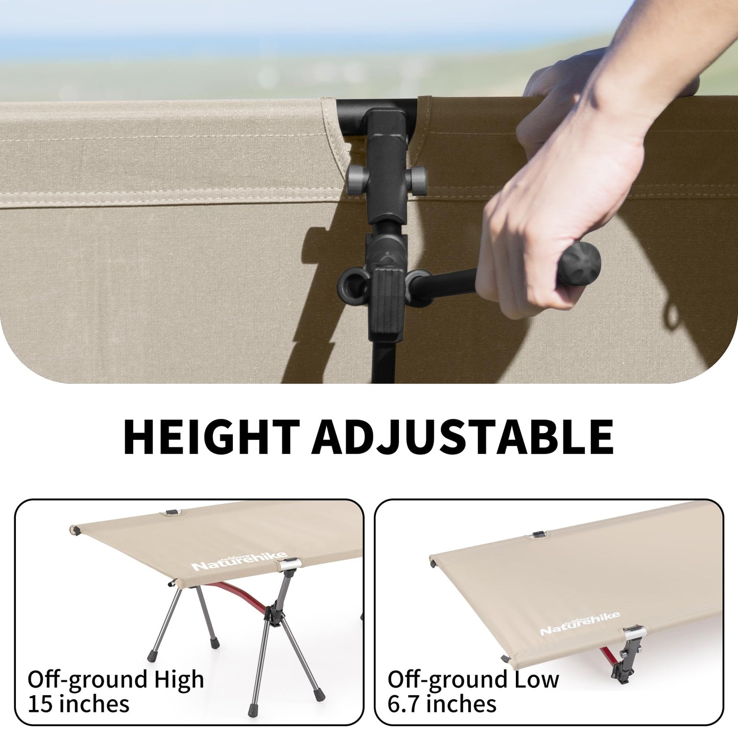 Naturehike ArmyWild Folding Camping Cot, Height Adjustable Ultralight Backpacking Cot, Portable Camping Bed for Camping Hiking Travel Home