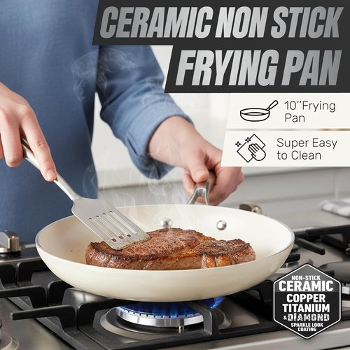 GOTHAM STEEL 10-Inch Nonstick Frying Pan - Ceramic Skillet with Stay-Cool Handle, Oven & Dishwasher Safe