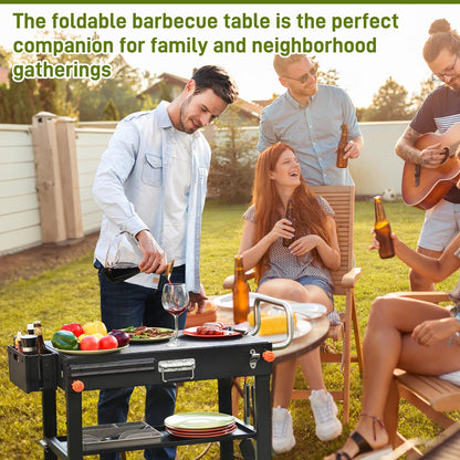 LKVHV Portable Outdoor Grill Table, Blackstone Grill Stand Solid and Sturdy 31"W x 17"D, Movable Kitchen Cooking Prep BBQ Cart with Wheels, Folding Cart for Ninja, Blackstone Griddle 17"/22" etc