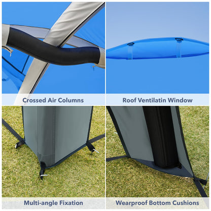 Instant Setup Inflatable Air Shelter 10x10ft Canopy Tent for Camping, with 4 Removable Side Panels for 6-8 Person – Ideal for Garden, Beach, Park, and Outdoor Events, Blue