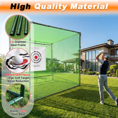 Gagalileo Golf Driving Cage Net: Heavy Duty 1 in Steel Frame - Noise Reduction Target for Backyard Garage Indoor Simulator - 10x10x10 FT High Density Hitting Swing Practice with Bottom