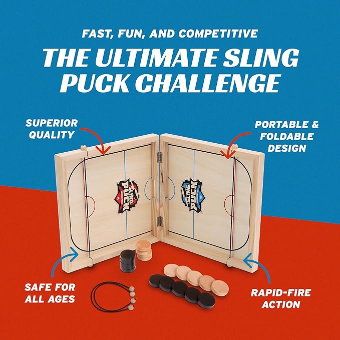 Fast Sling Puck Game - Super Winner Slingshot Puck Board Game - Sling It Shot 2 Player Hockey Table for Kids Teen and Adults - Christmas Indoor Family Tabletop Games