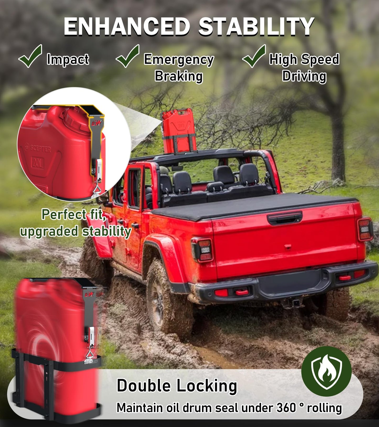 ELITEWILL 4 Place Weedeater Rack for Open/Enclosed Trailers and 5 Gallon Water Containers Mount Holder, Lockable 20L Water Storage Bracket