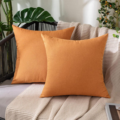 MIULEE Decorative Outdoor Throw Pillow Covers - Waterproof Faux Linen Cushion Cases | 16x16 Inch Brown (Pack of 2)