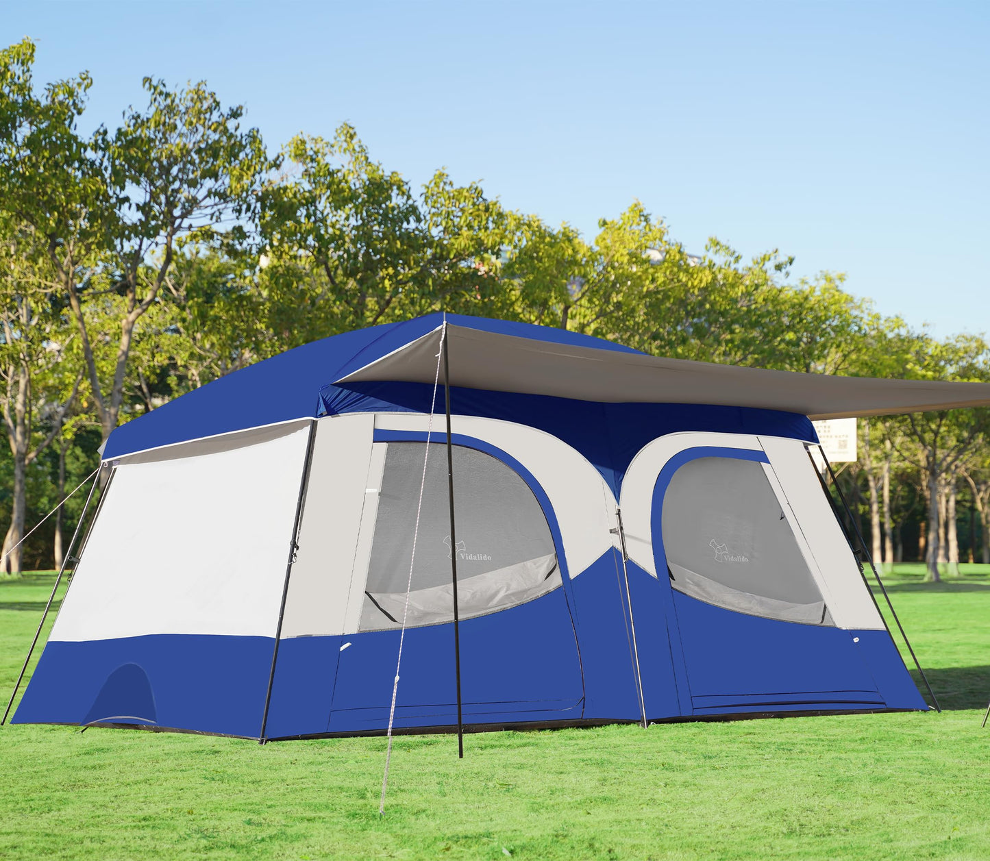 Vidalido Tents，8-10 Person Camping Tent with Extended Vestibule，2 Room Weather Resistant Family Tents，Easy Install Waterproof Outdoor Tent for Camping Hiking（Blue）
