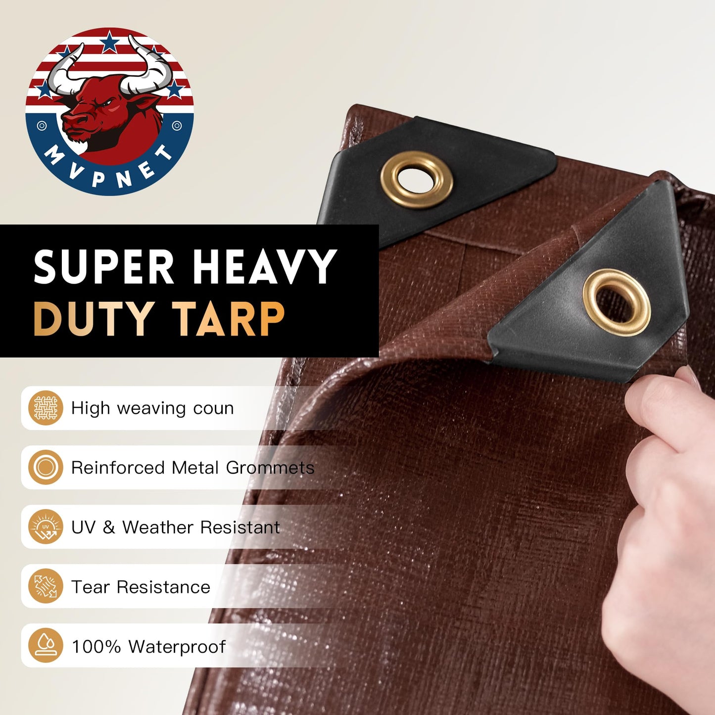 Tarp 20x30FT, 18 Mil Heavy Duty Large Tarps, Waterproof Tarp with Brass Grommets and Reinforced Edges, UV Resistant, Tear&Fade Resistant Poly Tarp for Outdoor Camping Pool Car Tent