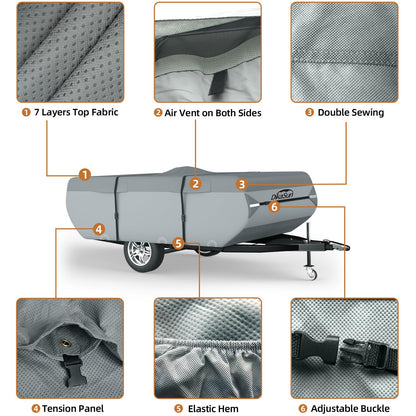 DikaSun Pop Up Camper Cover 14'-16', 7 Layers Waterproof Pop-up Tent Trailer Cover Anti-UV Folding Camper RV Cover for Motor Home