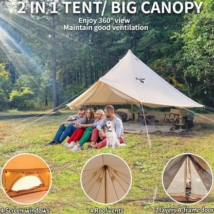 DANCHEL OUTDOOR B5PRO 4 Season Canvas Tent with Stove Jack Camping, Waterproof Bell Tent with AC Port Yurt All Year Living, Luxury Glamping for 4 Person Hunting Party, 13ft/4m