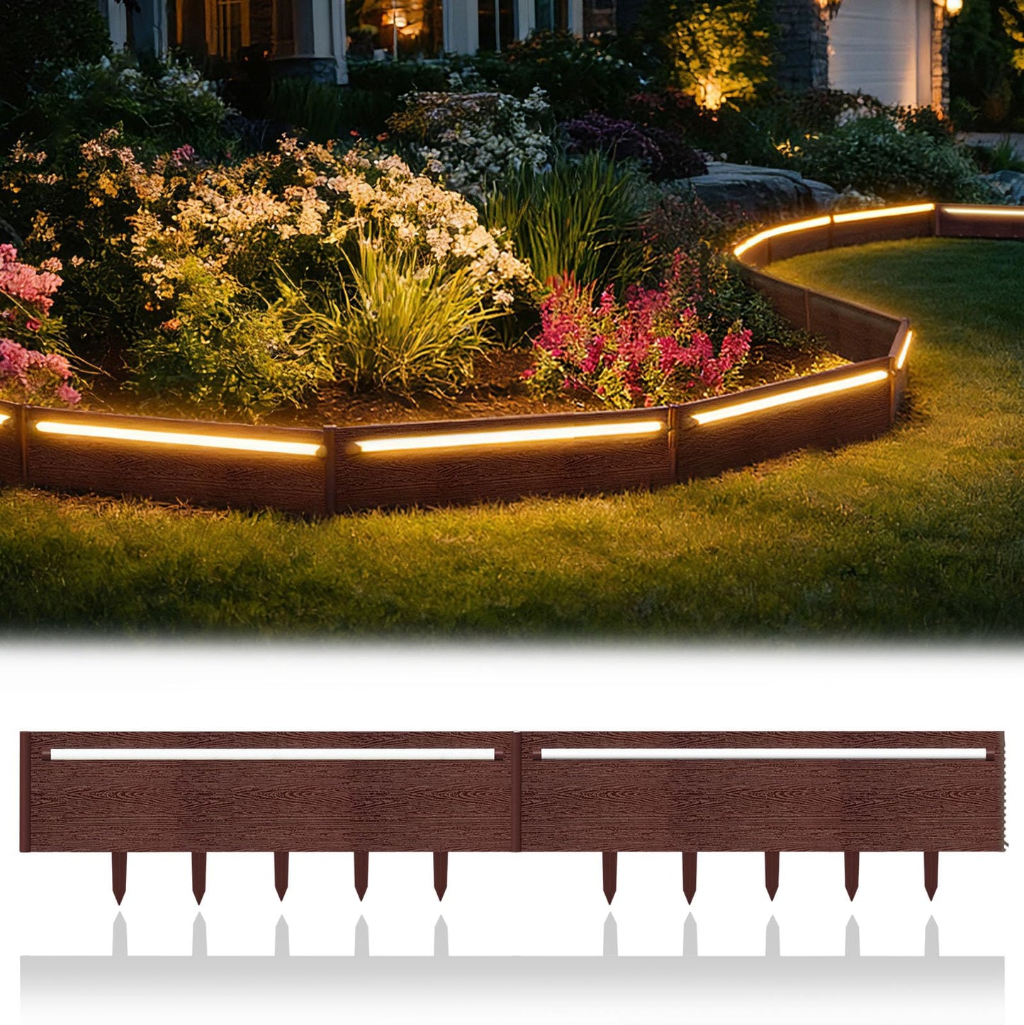 BRIGHTENONE Solar Lights Outdoor for Yard, 20FT Connectable Landscape Lighting Edging with 10 Pcs No Dig Garden Border, Waterproof Solar Pathway Lights Outdoor for Patio Decor, Flowerbed Edging, Brown