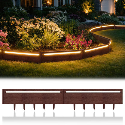 BRIGHTENONE Solar Lights Outdoor for Yard, 20FT Connectable Landscape Lighting Edging with 10 Pcs No Dig Garden Border, Waterproof Solar Pathway Lights Outdoor for Patio Decor, Flowerbed Edging, Brown
