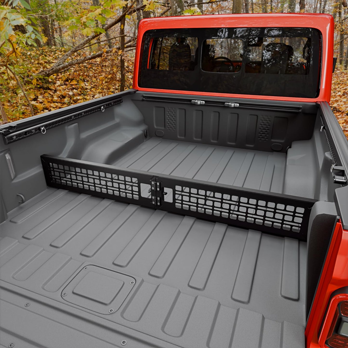 Maxzina Truck Bed Divider Compatible with 2020-2025 2026 Jeep Gladiator Cargo Divider Trunk Organizer Aluminum Alloy Luggage Divider Replacement with Molle Panel for 2024 Gladiator Accessories
