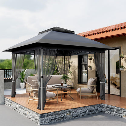 Garvee 12x12 Gazebo, Instant Outdoor Canopy Tent with Mosquito Netting, Screen Tent with 4 Ropes, 8 Stakes, 4 Sandbags and Wheeled Storage Bag, Shelter Canopy for Patio Garden Backyard, Gray