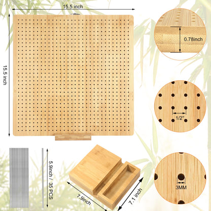 Aulin 15.5"" x 15.5"" Foldable Crochet Blocking Board with Pegs | 35 Stainless Steel Rod Pins - Upgrade Large Blocking Boards for Crochet Projects, Gifts for Crocheters, Mothers, Grandmothers