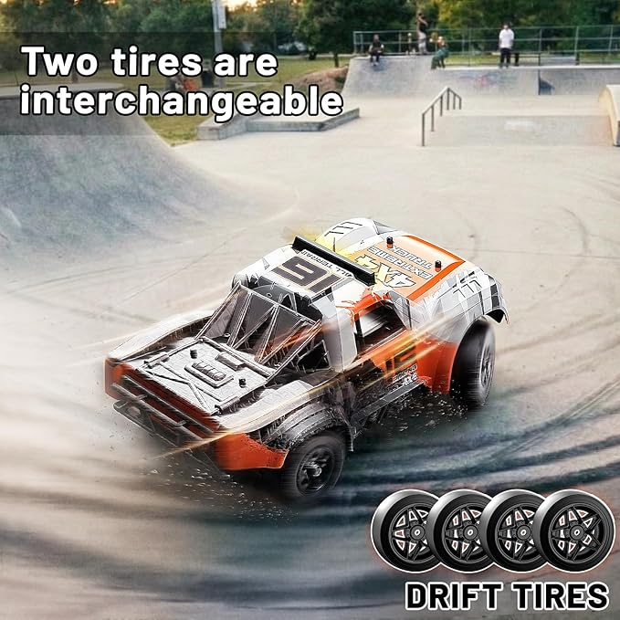 1:16 Beginner RC Cars4WD Drift All Terrain Remote Control Car Short Course RC Truck Up to 36 km/h2.4GHz RTR 2×7.4V 1300mAh Batteries 2 Tire Sets  Metal Drivetrainfor Adults and boys age 8-12