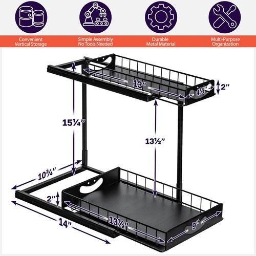 ClearSpace Under Sink Organizer - 2 Pack Pull-Out Cabinet Organizers with Metal Sliding Drawers | Black