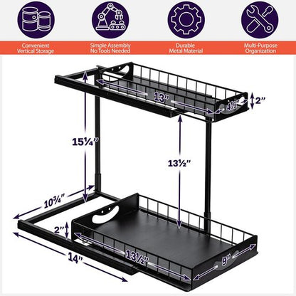 ClearSpace Under Sink Organizer - 2 Pack Pull-Out Cabinet Organizers with Metal Sliding Drawers | Black
