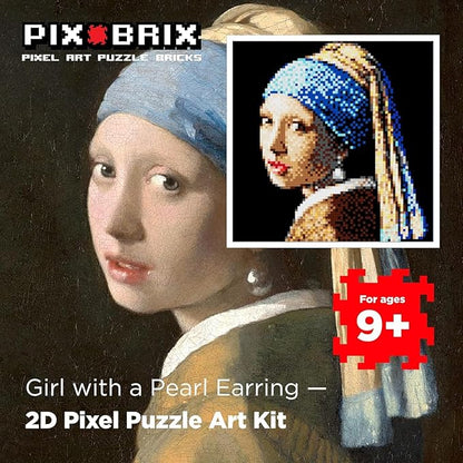 Pix Brix Pixel Art kit Puzzle Bricks - Girl w/Pearl Earring 6 400 Pieces - Patented Colorful Building Bricks to Recreate This Famous Print Create Builds Without Water Iron or Glue
