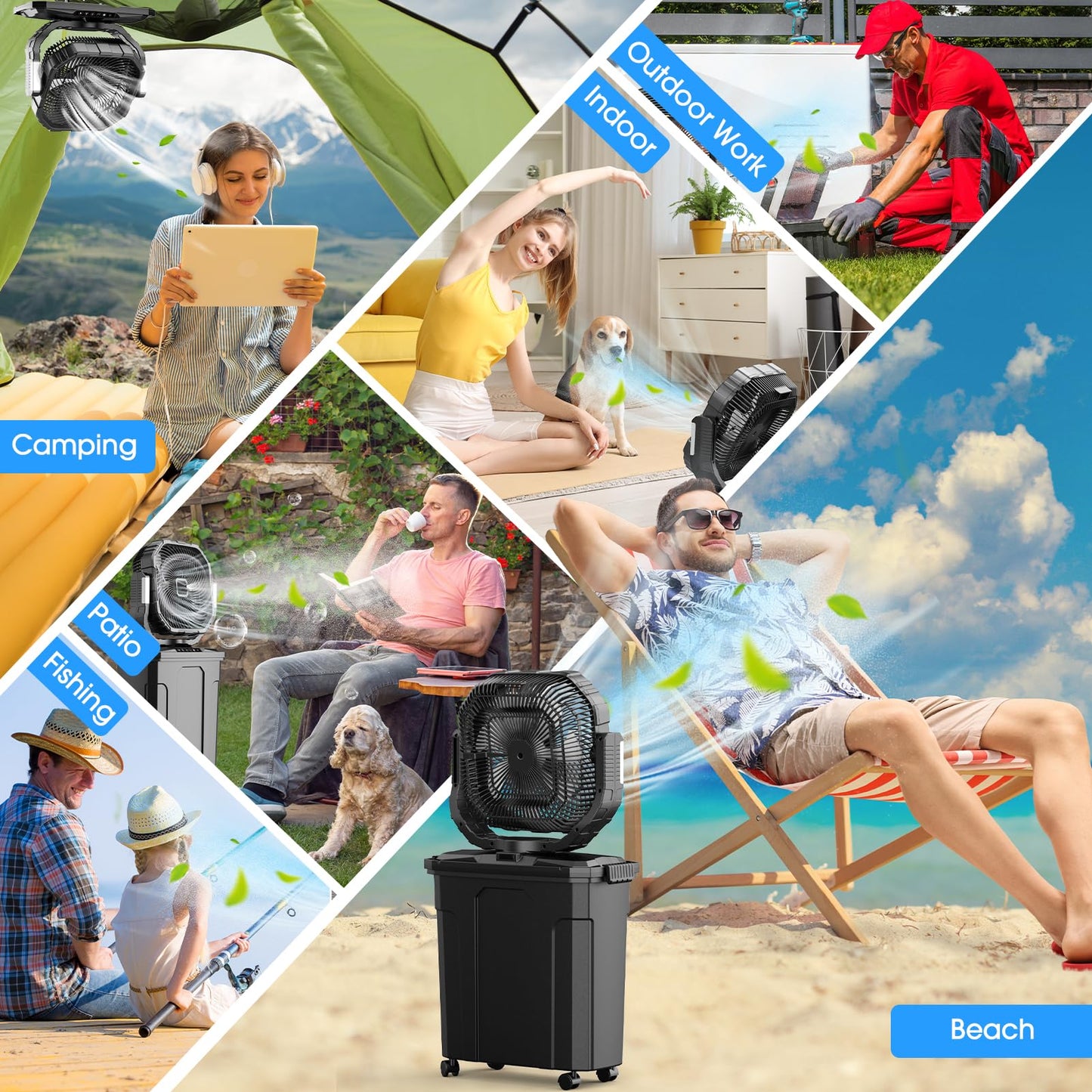Ausic 5 Gal 12" Portable Misting Fan for Outside Patios, 30000mAh Outdoor Rechargeable Battery Oscillating Fan with Remote, Cooling Dugout Water Fan with Caster/LED Light/Timer, Camping Essential