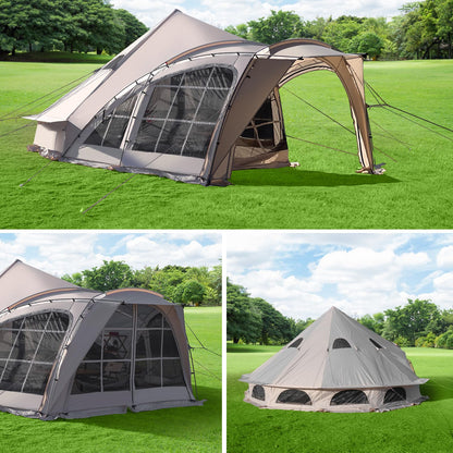 DanCoom Bell Tent, 8/10/12 Person Waterproof Large Family Tents with Sturdy Center & Vestibule, Mesh Window,Waterproof,Spacious Space for All 4 Season Camping Yurt Tent.