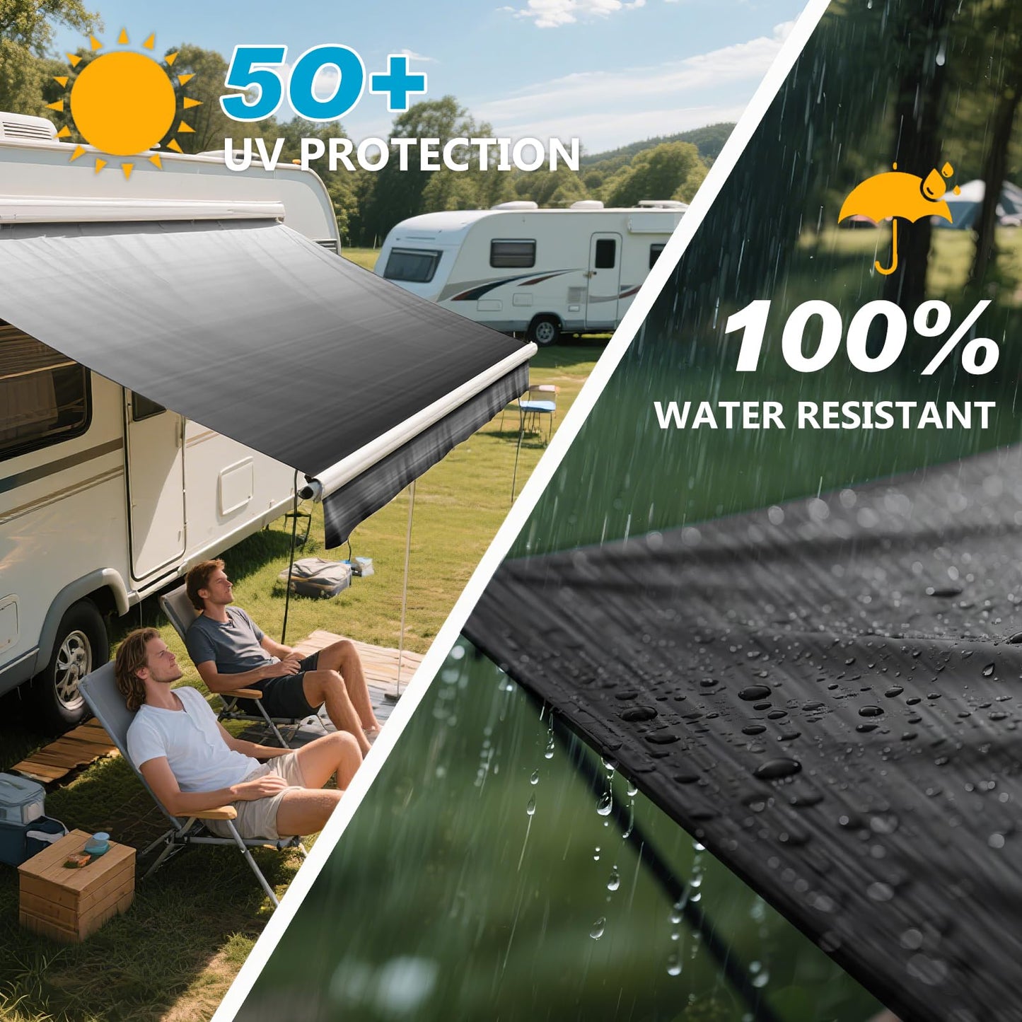 GEARMEISTER 16FT RV Awning Fabric Replacement, Heavy Duty 4-PLY Vinyl Fabric Camper Awning, Universal Outdoor Canopy for Camper, Trailer, Motorhome Awnings for All Awning Brands - Black Fade 15'2"