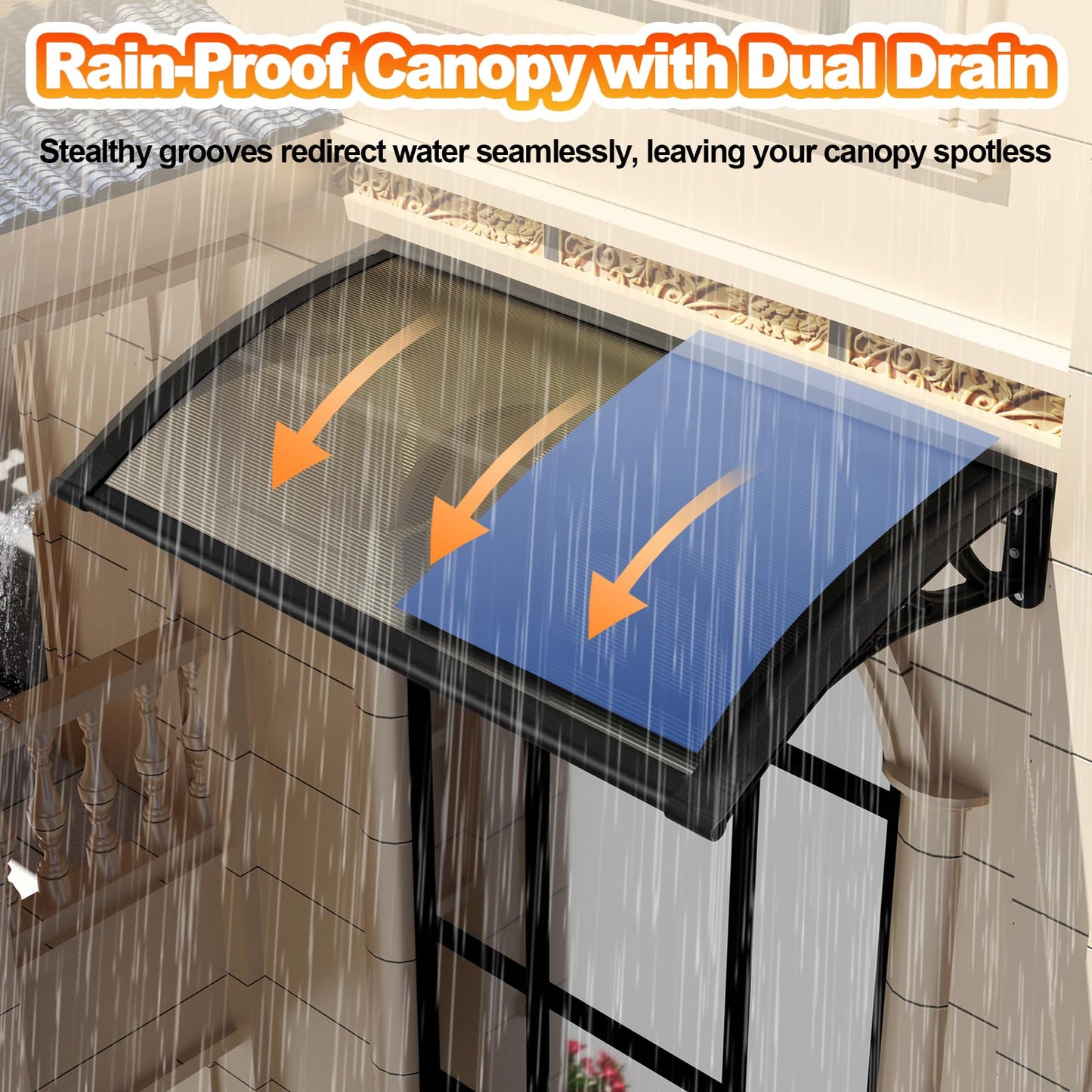 Door Awning,Awning for Door Entrance with Polycarbonate Cover,Shields Windows,Patio & Exteriors from Sun/Rain/Snow Brown 24x87in/60x220cm