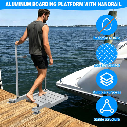 THOOUM Aluminum Boat Board Platform with Detachable Handrail to Get on & Off, Rust Resistant Boarding Platform for Dock/Deck/Boat Lifts (38.8" H, 400LBS Capacity)