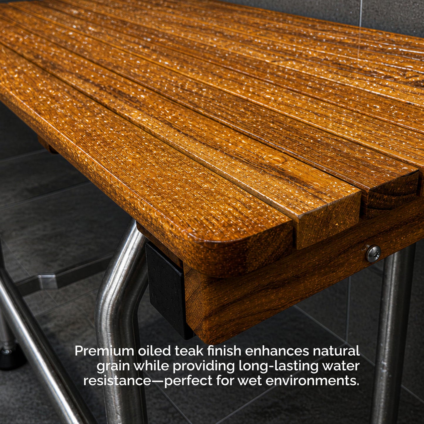 Teak Shower Seat Bench with Drop Down Legs – ADA Compliant Folding Teak Shower Bench, Wall Mounted Fold Up Bath Seat, 400 lb Capacity, Waterproof Teak Wood (18 Inches)