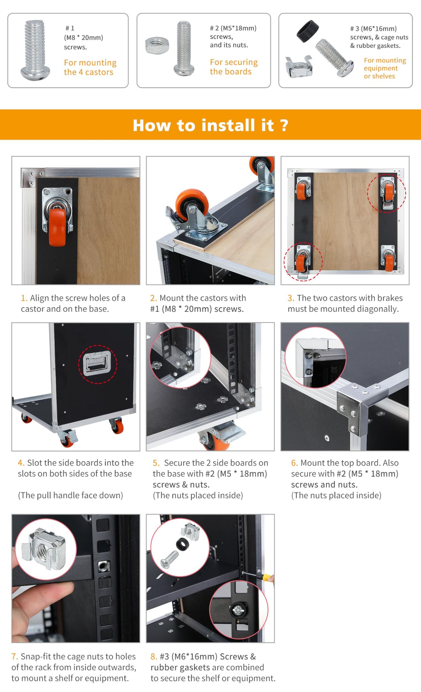 WikrOck Movable AV Gear Rack 16U 19in Mobile Floor Standing Network Device Storage Cabinet Stand - Audio Stereo Studio DJ Equipment Rack Server IT Data Devices Storage Cabinet with Castors
