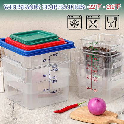 Ziliny 8 Set Square Food Storage Containers with Lid Contains 4 Pcs 6 Qt, 12 Quart and 4 Quart 2 Each, Clear Polycarbonate Commercial Food Storage Container Dough Proofing for Restaurant Home