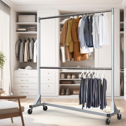 Simple Houseware Commercial Grade Z-Base Double Rod Garment Rack, 600lb Load, 63 inch, Silver