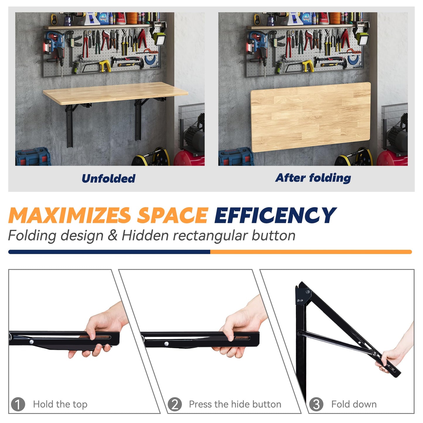 Ultrawall Wall Mounted Folding Workbench, Heavy Duty Foldable Work Table, Collapsible Desk for Workshop, Garage, Office, Home, Holds Up to 550 lb, 47.2"